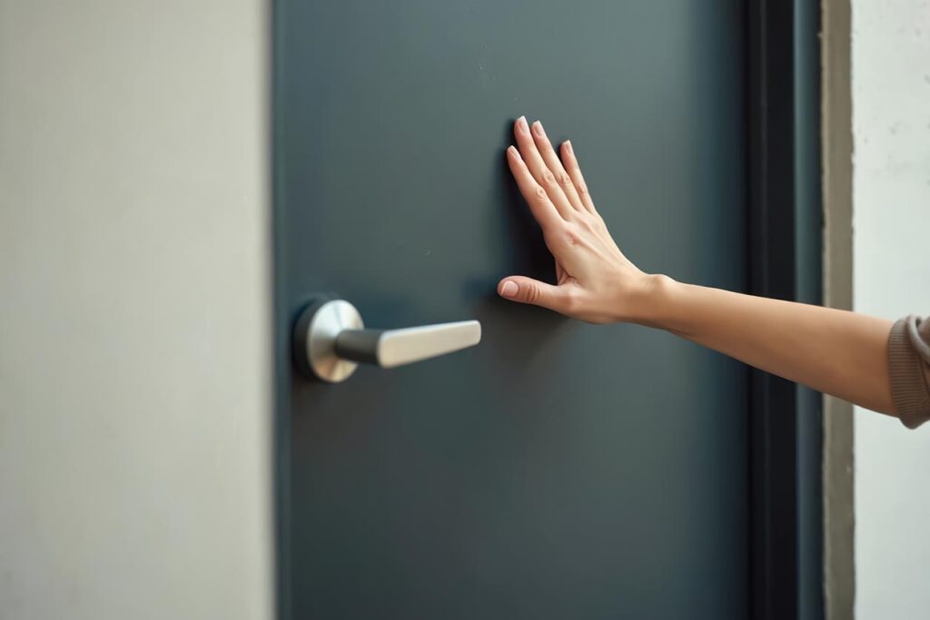 Woman's hand on the door to enter her therapy office